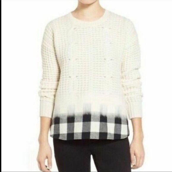 Madewell Wool Buffalo Plaid & Cable knit Sweater Excellent Condition Medium(255) - Picture 1 of 6